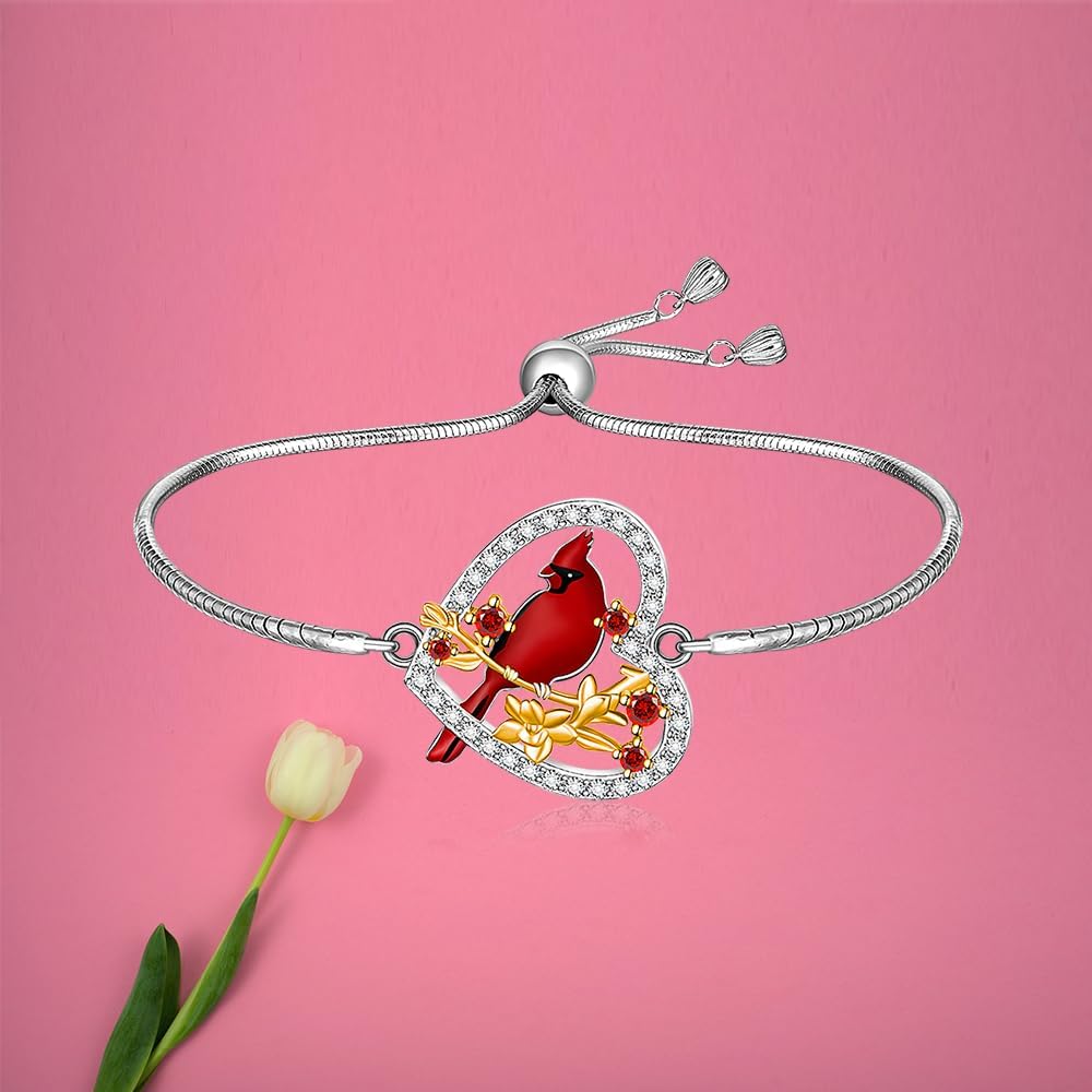 Fenthring Cardinal Bracelet for Women Sterling Silver Heart Red Cardinal Bird Bracelets Jewelry Adjustable Memorial Sympathy Christmas Gifts - Image 7