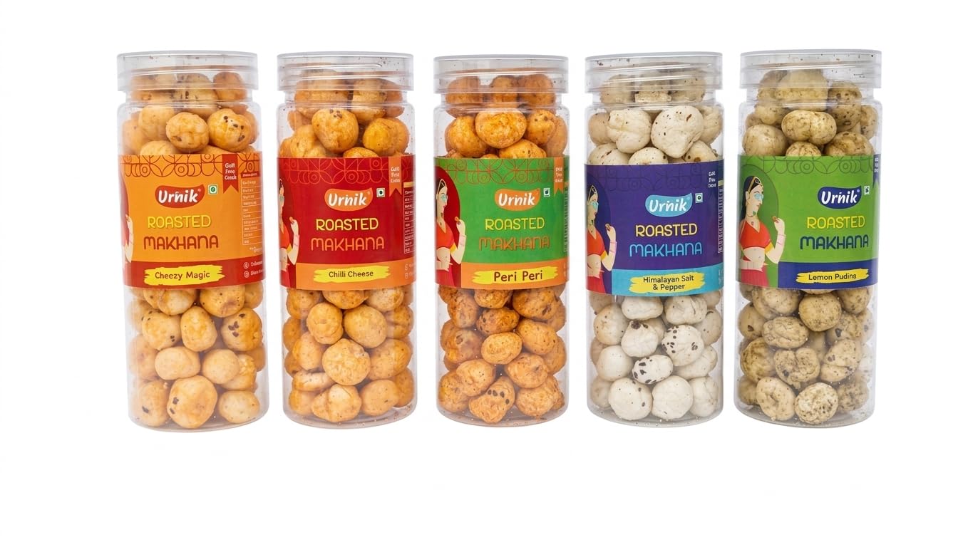 Urnik Roasted Makhana Flavored Combo Pack (125g) – Peri Peri, Cheese, Pudina, Salt & Pepper | Healthy Fox Nuts Snacks | Low Calorie, Gluten Free, Protein Rich Diet Snack-image-6