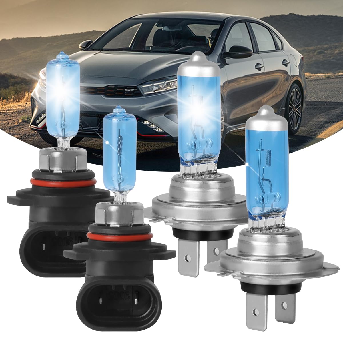 RXTSQI Upgraded Lights Bulbs Compatible with Kia Forte 2017 2018,9005 H7 High Low Beam,5100K Super Bright 400% Brightness Headlamp Lights,High