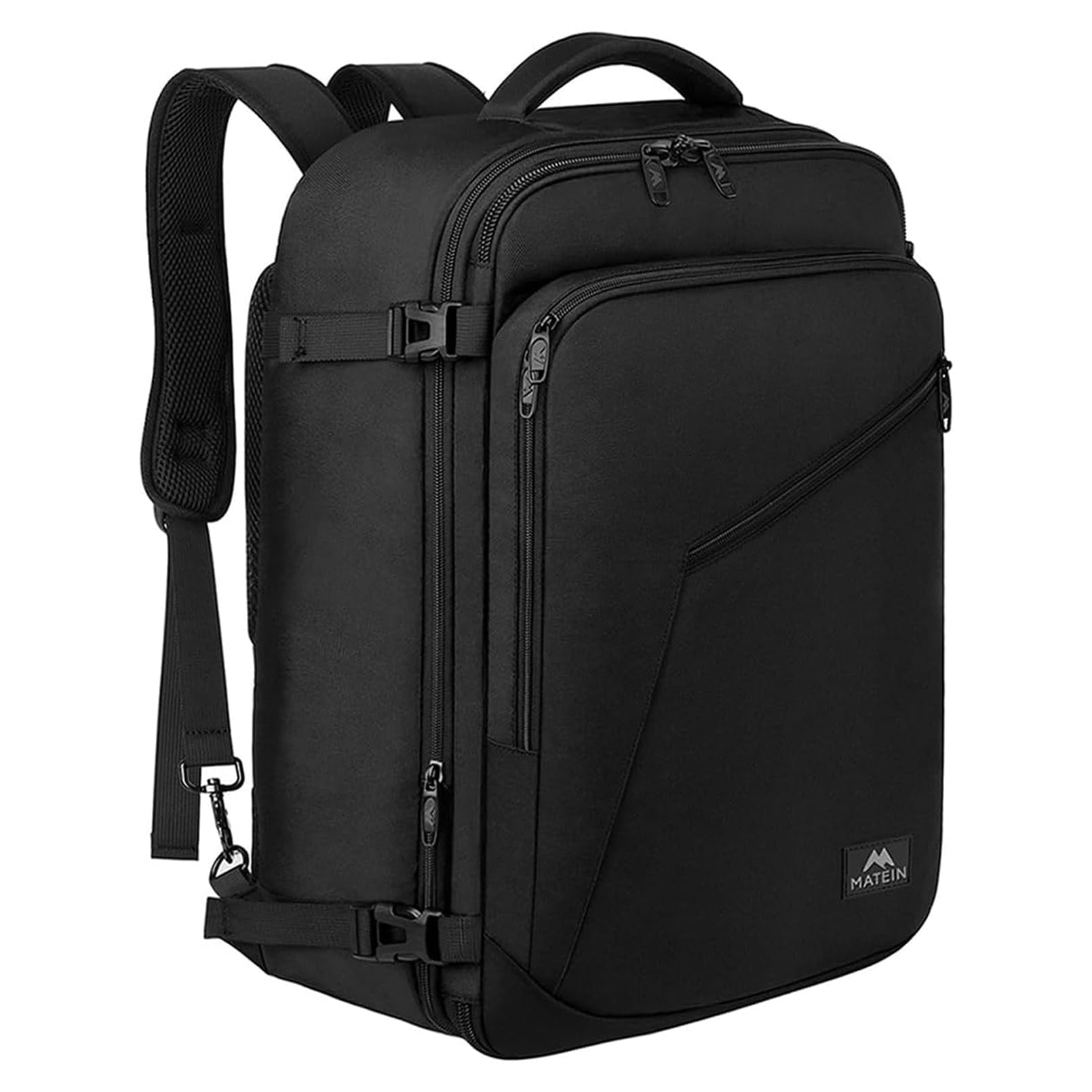 MATEIN Ryanair Handgepäck 40x30x20, Handgepäck Rucksack Flugzeug Herren 24L, Erweiterbar Rucksack 40x30x20 Ryanair Eurowings Reiserucksack Damen Travel Backpack Cabin Bag für Business, Reise, Schwarz