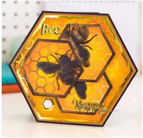 Miniatura 5 de Letras con marco de abeja de panal de abeja, troqueladas de metal, plantillas de corte de marco de flores de encaje para manualidades, álbumes de