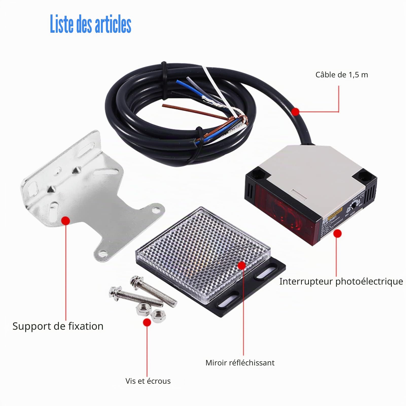 Réflecteur photocellulaire AC 90-250 V 3 A Capteur pour barrière photoélectrique E3JK-R4M1 Interrupteur pour capteur de réflexion miroir Interrupteur
