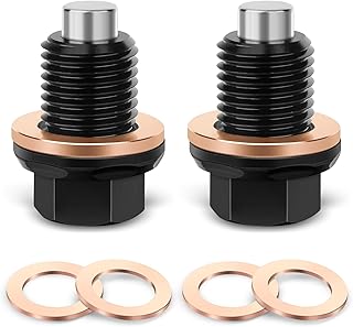 2pcs M14x1.5 Magnetic Oil Drain Plug Aluminum Alloy Oil Pan Magnetic Oil Drain Bolt and Nut with 4 Red Copper Crush Washers Suitable for Most Cars Motorcycles Boats