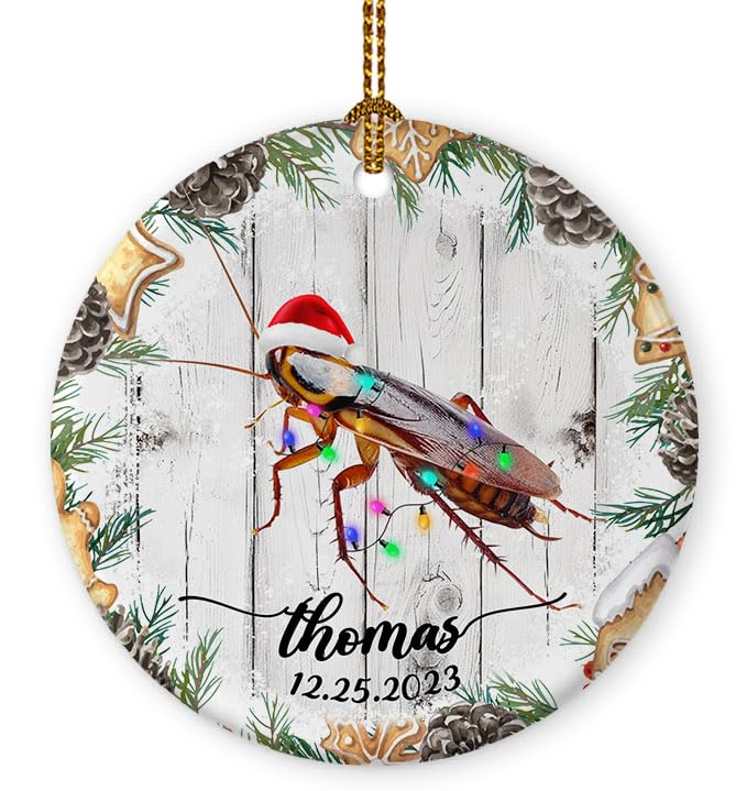 Prezzy Personalized Cockroach Ornament for Christmas Tree Decorations 2023 Keepsake Custom Name Animal Lover Gifts for Family Friends Hanging Wreath Floral Xmas Decor Round Shaped Ornaments 3''
