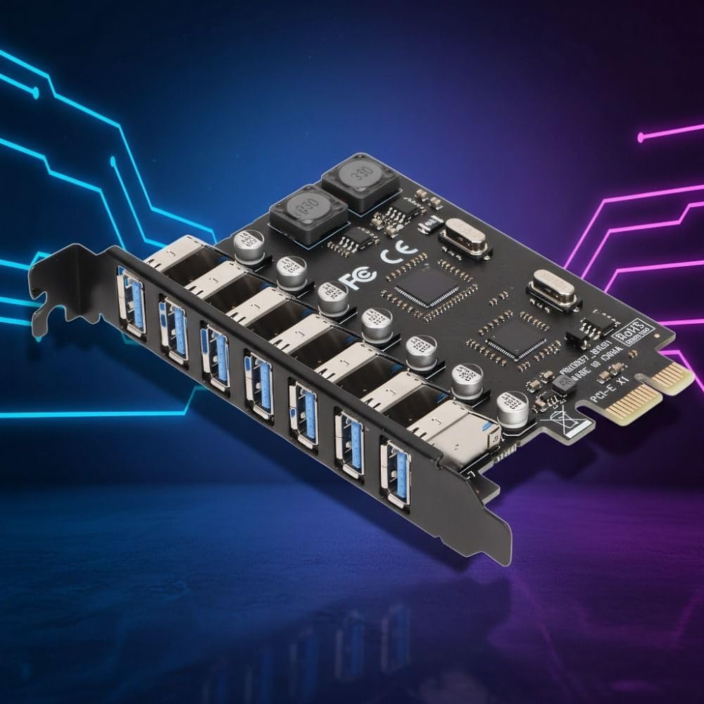 PCIe to USB 3.0 Expansion Card 7 Ports – 5Gbps Data Transfer Card for Windows,VIA Chip with Backward Compatibility USB 2.0 and 1.1 Devices
