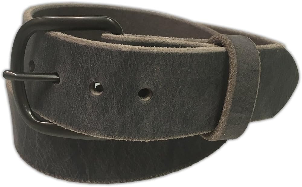 Jean Belt, Grey Crazy Horse Water Buffalo Leather, 9 Ounce - Gun Metal Buckle - Handmade in the USA! By Exos - Size: 44