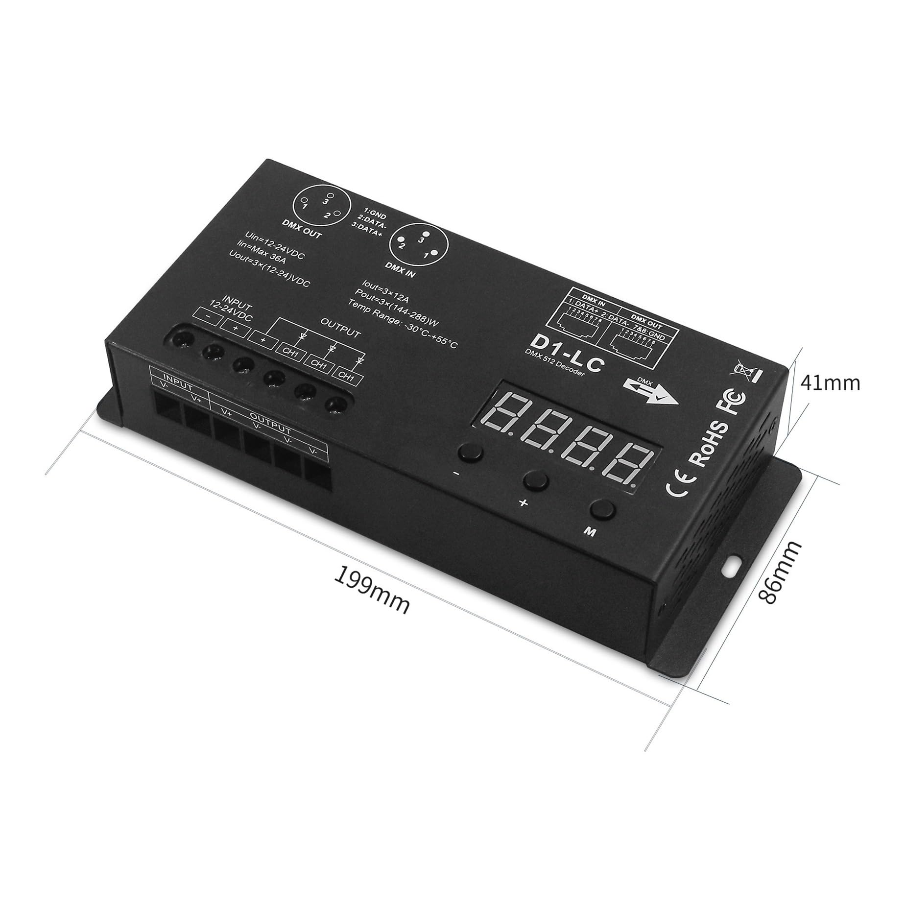 Hochleistungs-1-Kanal-DMX512-Decoder, monochromes Lichtstreifen-Display, DMX512-Controller, Bühnenlichttechnik, LED-Dimmer