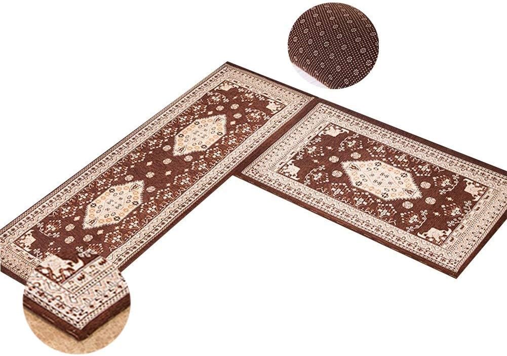 Kitchen Rug LXHONG Kitchen Carpet Runner Water Absorption Do Not Fade Moisture Proof Chenille Living Room Set of 2, 3 Colors, 5 Sizes (Color : Brown, Size : 50x80cm+45x120cm)