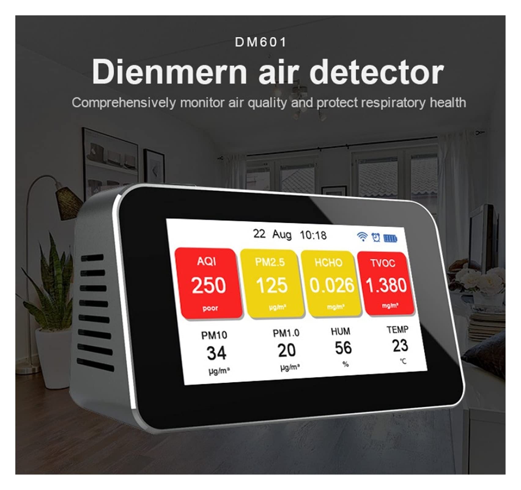 Medidores de calidad del aire, El detector de calidad del aire multifuncional detecta polvo PM2.5 Formaldehído HCHO TVOC Versión inglesa