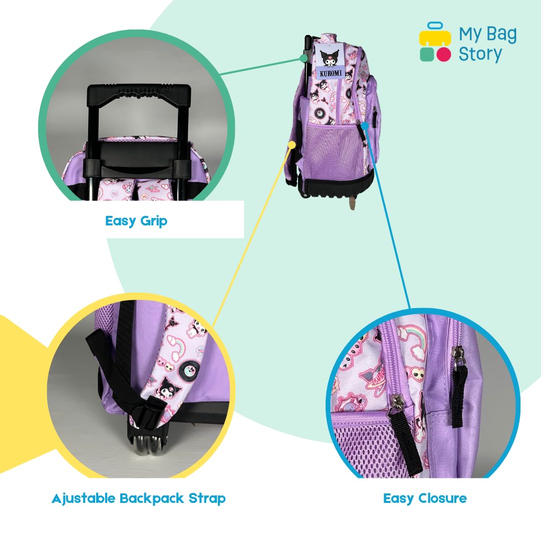 mybagstory | Mochila con ruedas Kuromi | Mochila escolar 3 compartimentos | Escuela Primaria Niña y Niño | Morado de Alta Resistencia | Ideal para regresar a la escuela y CP CE1 CE2