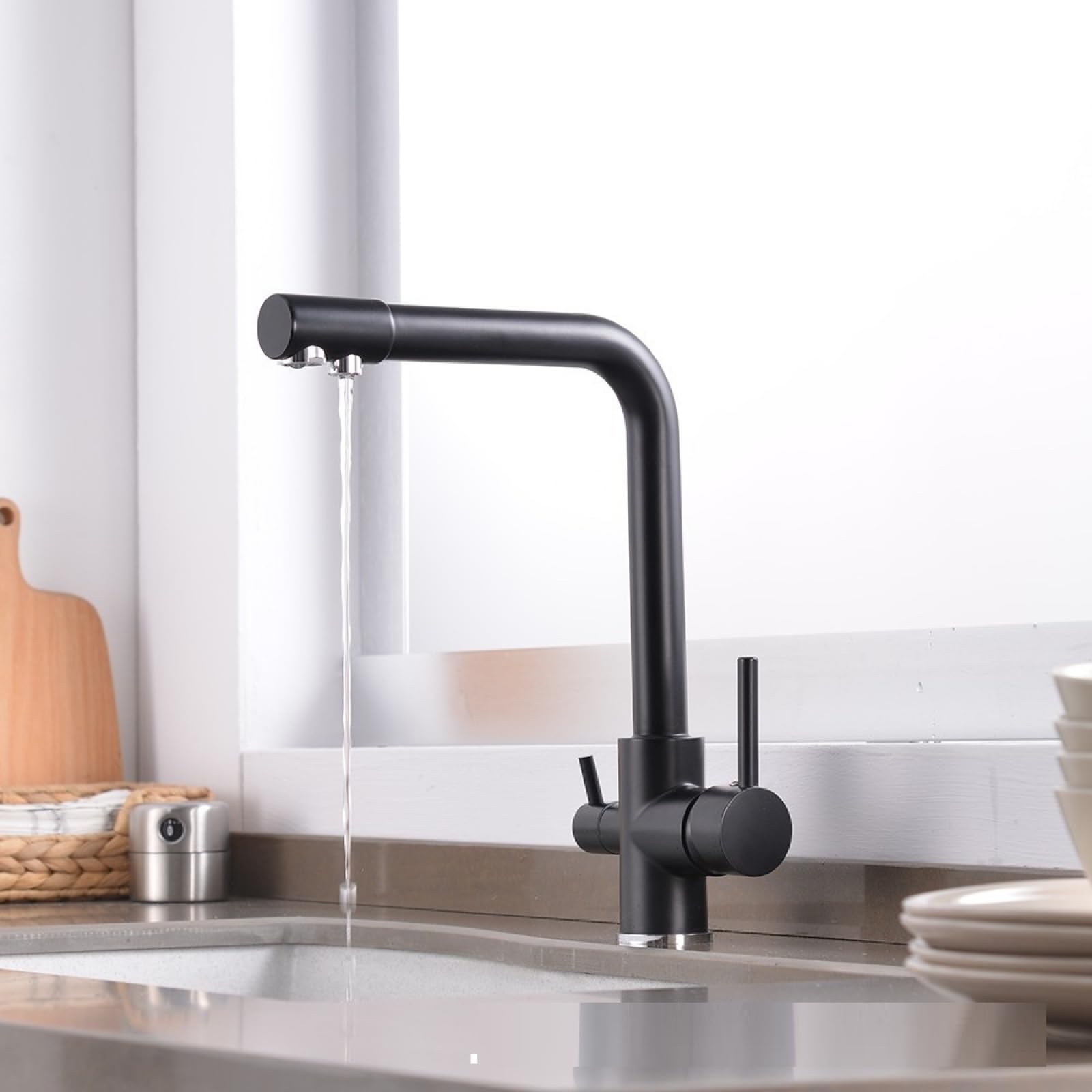 Kitchen Hot and Cold Water Purification Rotating Faucet, Black