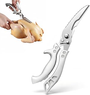 Eclove Ciseaux de Cuisine, Cisailles à Volaille en Acier Inoxydable pour Poulet, Viande, Poisson, Herbes, Fruits de Mer et Légumes, Ustensile de Cuisine Professionnel avec Lame Tranchante, Argent