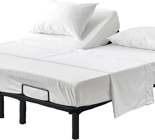 Kingnex Split Top King Sheets Sets for Adjustable Bed Soft Brushed Microfiber 4 Pieces Include 1 32-34 Split from Top Flex Head King Fitted Sheet 1 Flat Sheet 2 King Size Pillowcase White