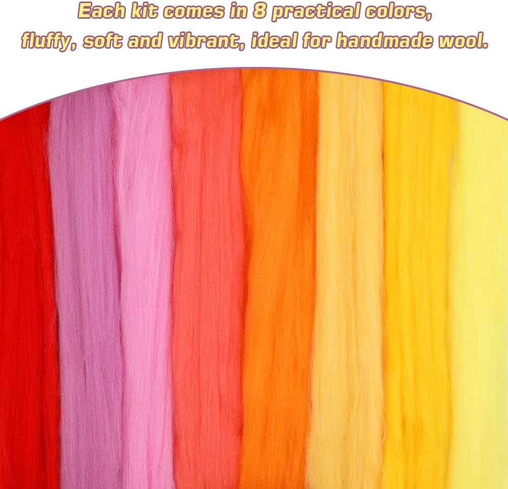 WONVOC Needle Felting Wool 11.29 oz/320 g, 32 Colors Beautiful Nature Wool Roving Yarn, Hand Spinning Wool Roving Wool Yarn for DIY Craft Materials and Felting Wool Lovers, 10g/Color