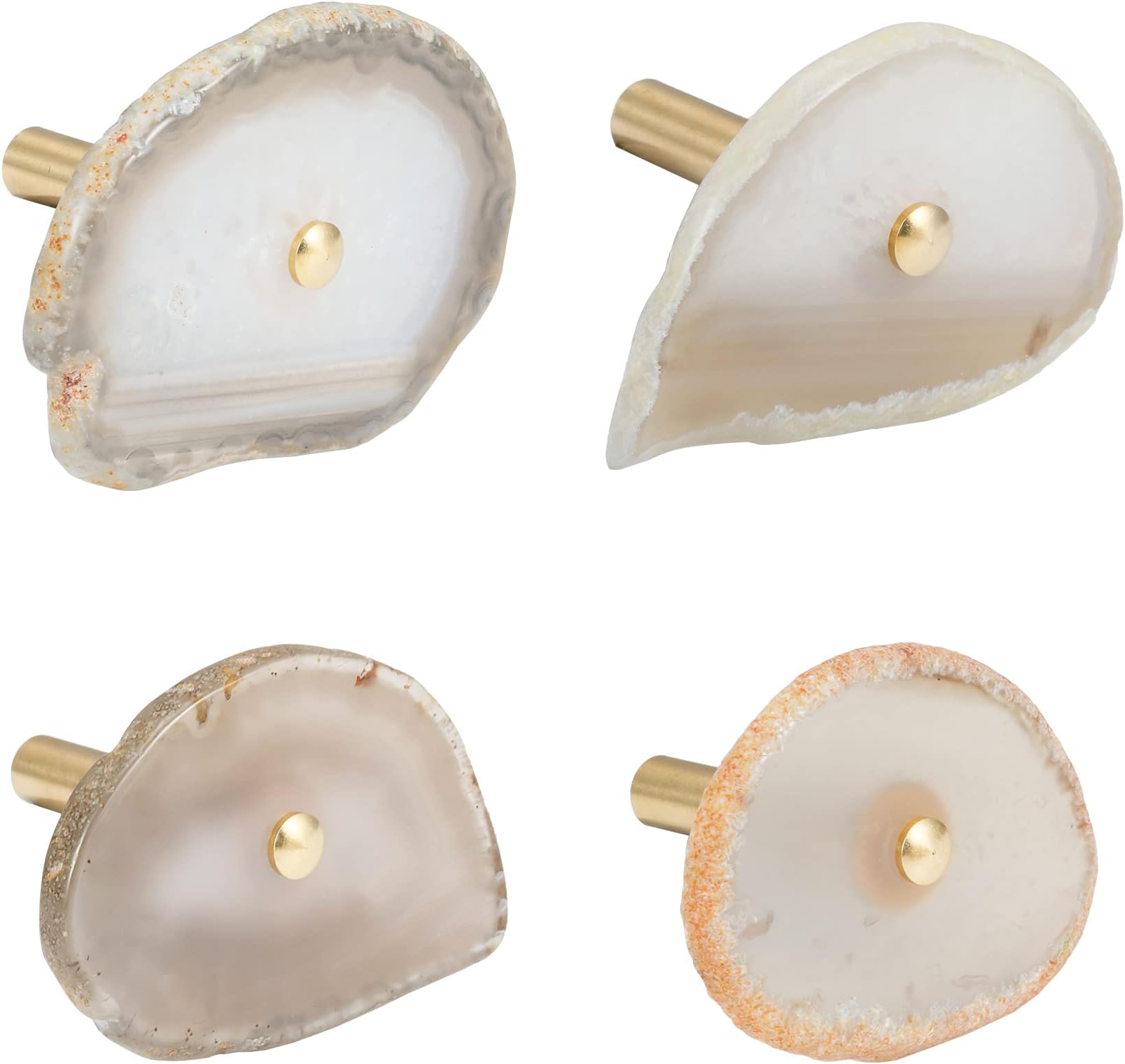 4 Pcs Unique Agate Wall Hooks for Hanging, Coat Hooks Wall Mounted Brass Single Hook for Hanging, Hat Bag Hooks for Wall Decorative Curtain Tieback Hooks