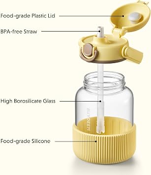BUYDEEM DG710 Glass Water Bottle 34oz, Mellow Yellow
