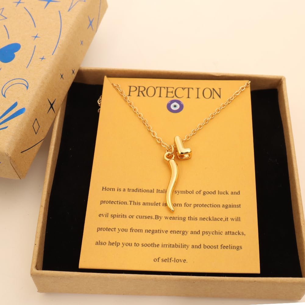 Dainty Letter Italian Horn Pendant Necklace for Women's Spiritual Protection Jewelry - Image 5