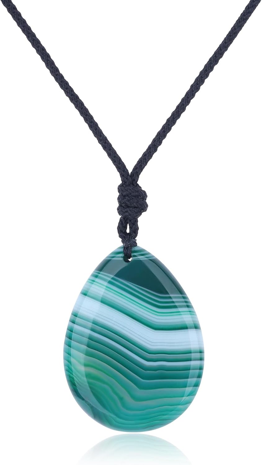 COAI Women's Crystal Necklace Green Agate Necklace for Women, Teardrop Pendant
