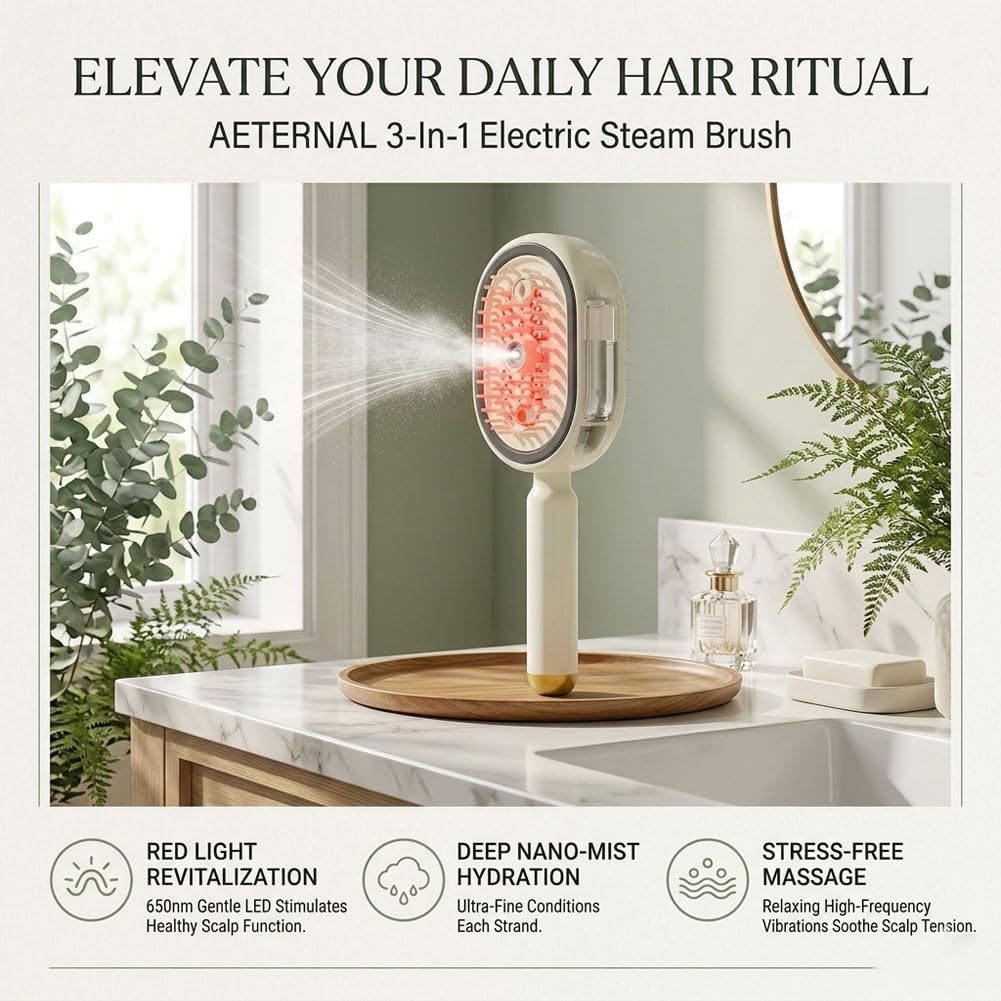 Electric Spray Air Cushion Massage Comb, Electric Hair Brush Women with Water Spray, 3-in-1 Anti-Static Detangling Comb & Air Cushion Massage for Smoothing Styling & Frizz Control (2PCS B)
