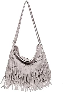 RARITYUS Women Fringe Tassel Shoulder Bag Large Leather Tote Handbag Hobo Crossbody Bag