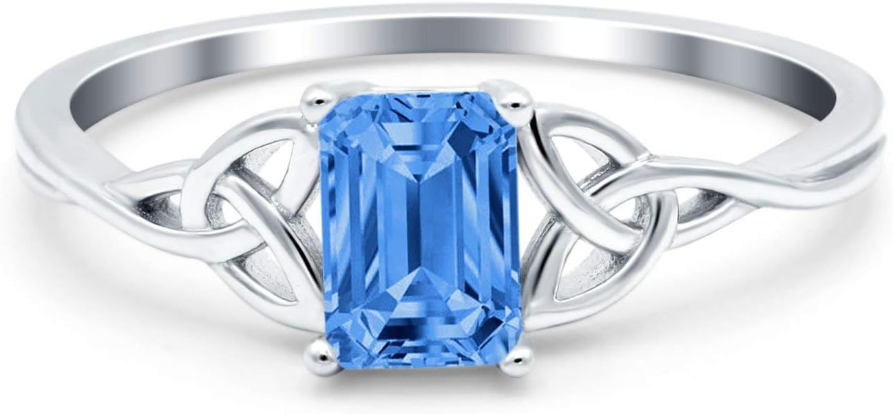 Blue Apple Co. Emerald Cut Wedding Engagement Ring Simulated Cubic Zirconia Solid 925 Sterling Silver