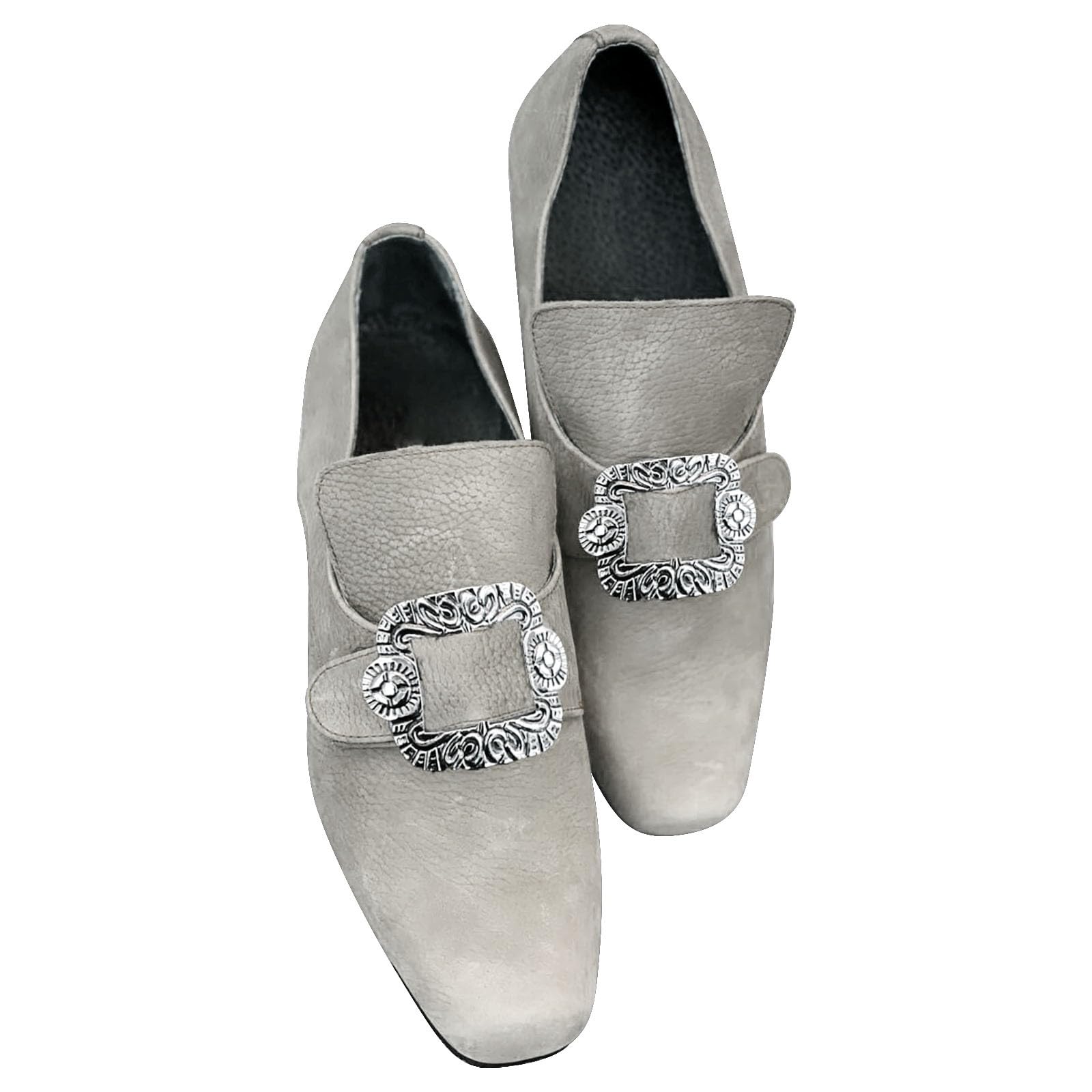 Mocassins Homme Vintage à Boucle - Bout Carré Baroque, Accents Métalliques - Chaussures Costume Rétro Enfiler - 13