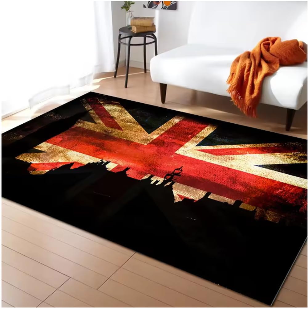 Tapis salon rétro résistant pour masquer un sol abîmé avec le motif drapeau britannique