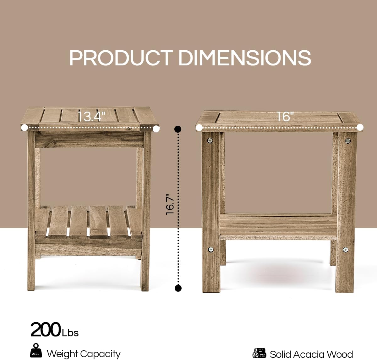thyoi premium acacia wood outdoor side table, adirondack square patio end table with 2-tier storage shelf, weather-resistant small table for porch, garden, backyard, poolside (white)