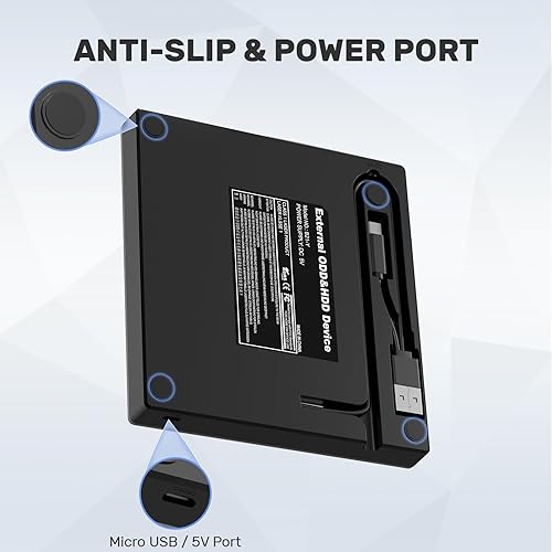 Miniatura 7 de Unitek Unidad externa de CD y DVD para portátil, reproductor de DVD portátil USB C con ranuras para tarjetas SD, 3 puertos USB, grabadora de CD,