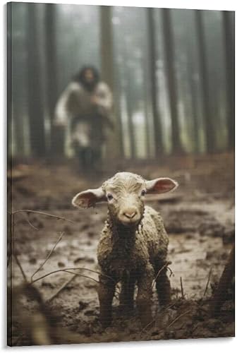 Miniatura 1 de Impresionante estética artística de Jesús y cordero sin palabras, impresiones más pequeñas, impresiones en lienzo de fe, arte en lienzo de Jesús,