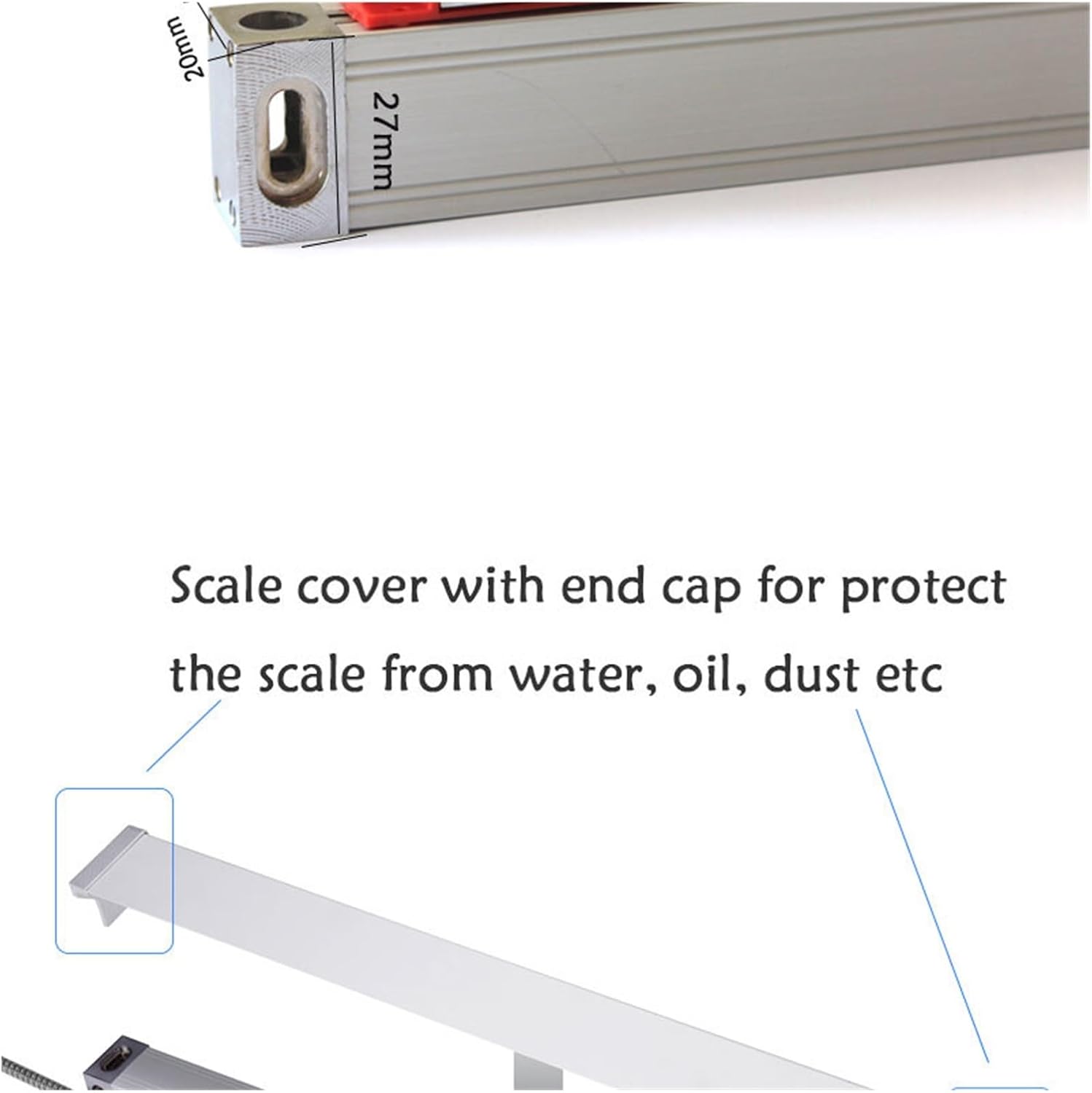 Precision Linear Scale Encoder Thin High Precision 0.005mm Slim Linear Scale 50 100 150 200 250 300 350 400mm 20x28mm Small Encoder Grating Ruler Sensor for CNC(White 270mm Travel Length)