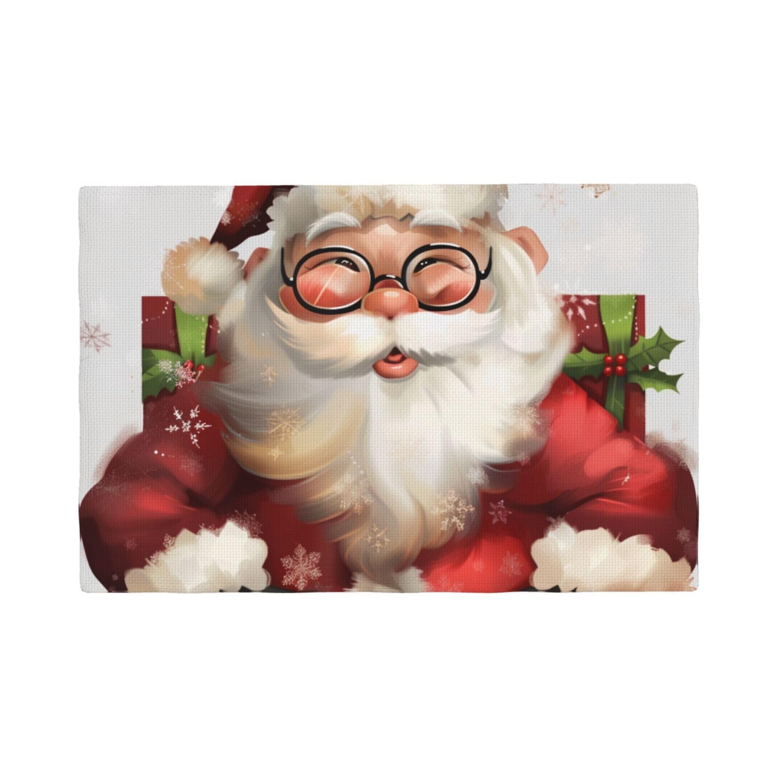 Cute Santa Claus Print Placemats Set, Heat Resistant Washable Placemat 12x18in Table Mats for Party Kitchen Dining Table Decoration Indoor Outdoor, Four Pieces