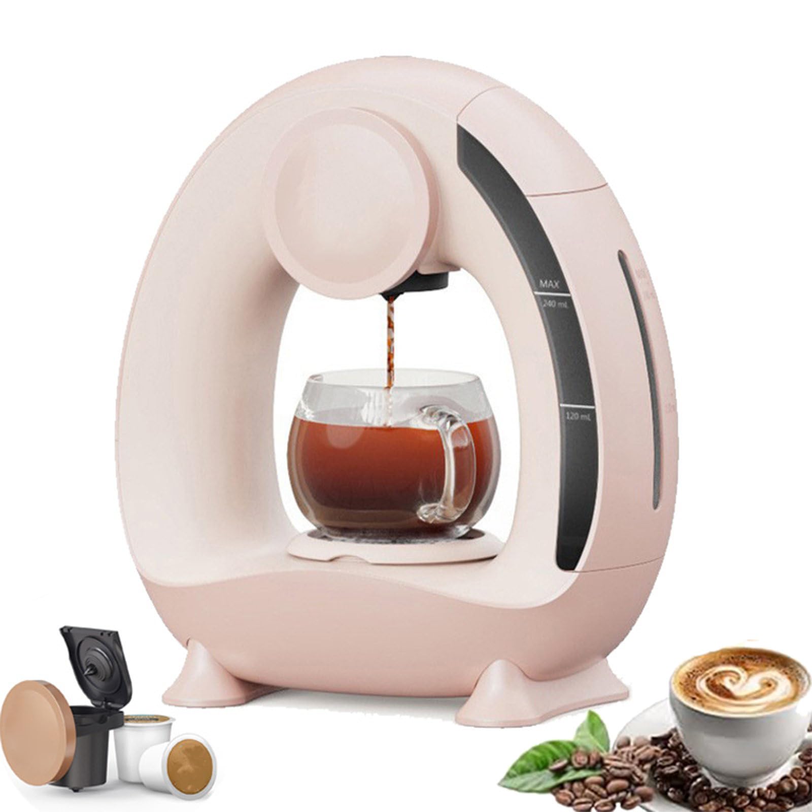 Portable Drip Coffee Maker, Single-Serve Coffee Maker, 85 °C Constant Temperature, 20S Fast Heating Extraction, 240ml Removable Water Tank for Office Home Pink-K-CUPcapsule