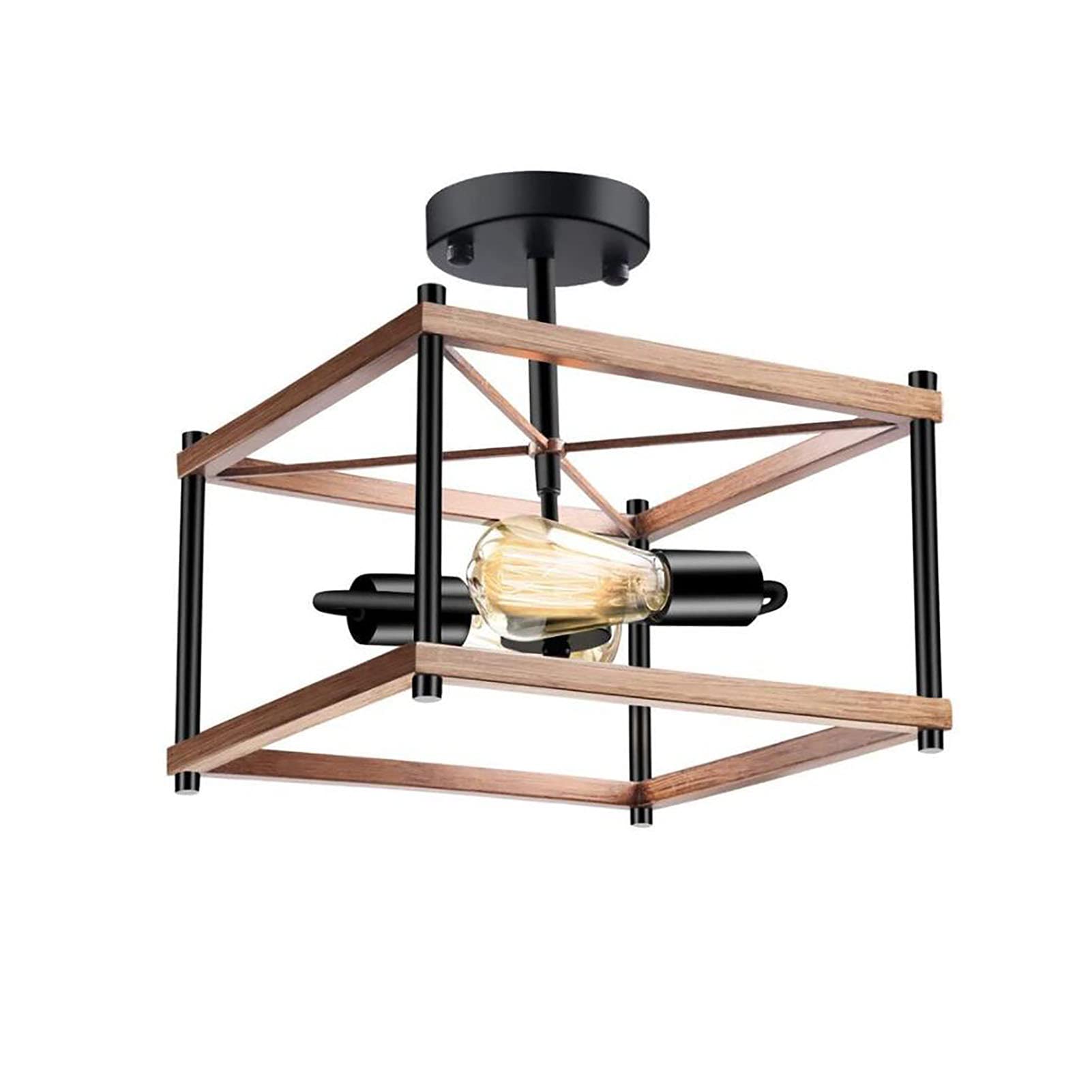 Plafonnier industriel vintage noir de 32cm luminaire de plafond bois