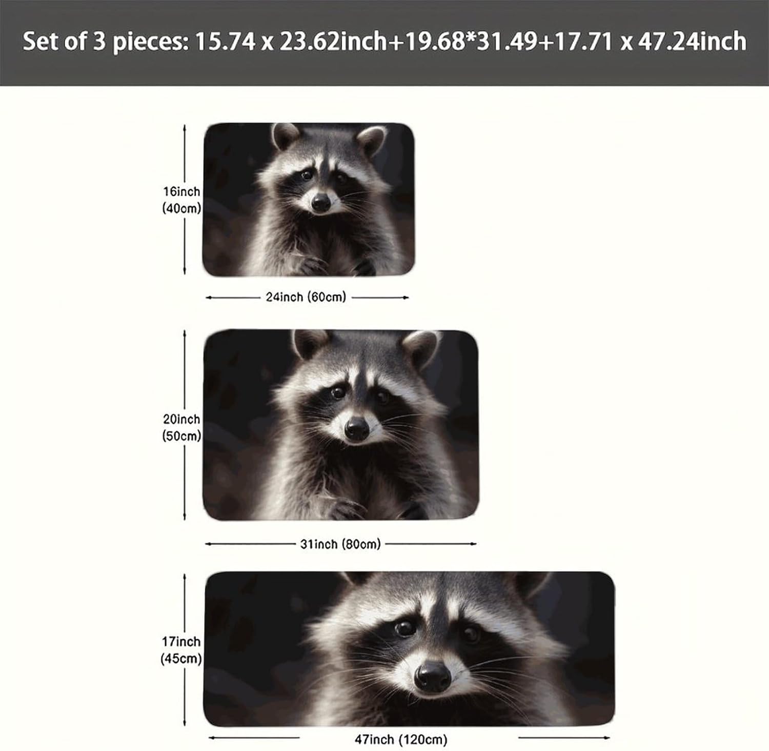 Beautiful Raccoon Kitchen Mats for Floor 3 Pcs Kitchen Rugs