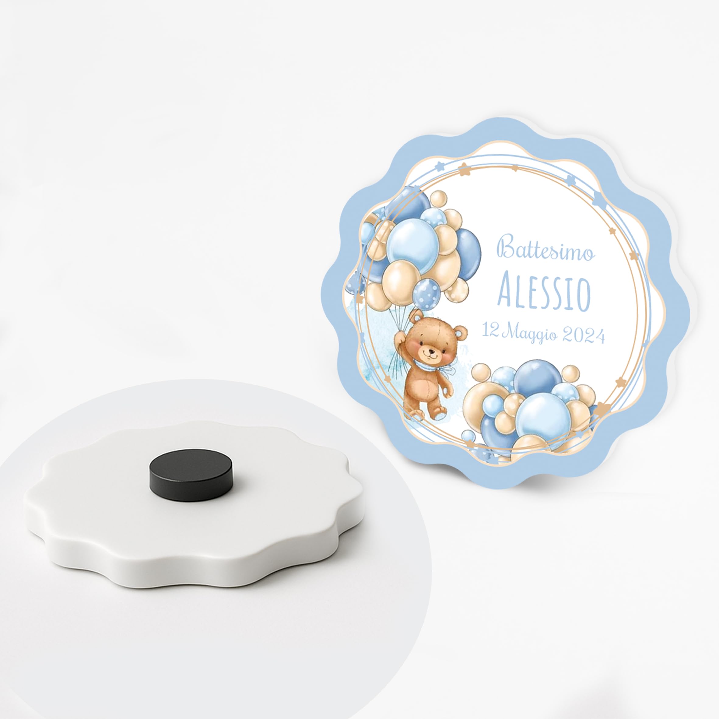 PV Grafik Set da 24 Calamite Bomboniera Personalizzate Nascita e Battesimo, Bomboniera Battesimo Maschio e Bambina, Idea Nascita Bimbo e Bimba(Bimbo 59)