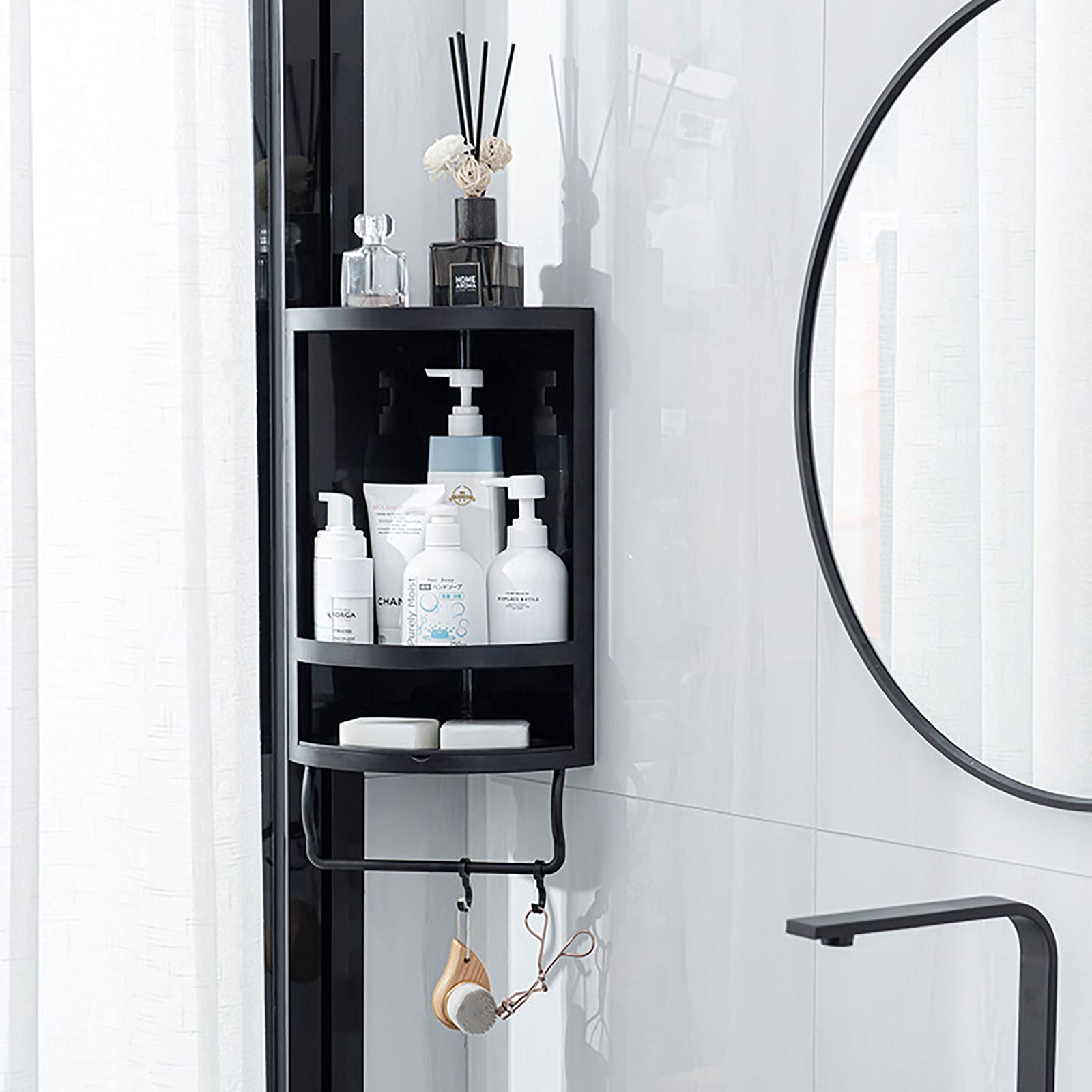 exquisitos estantes de baño Estante de baño montado en la Pared Esquina de baño triángulo Estante de Almacenamiento Organizador de Cesta de Ducha para Cocina baño Inodoro/Blanco
