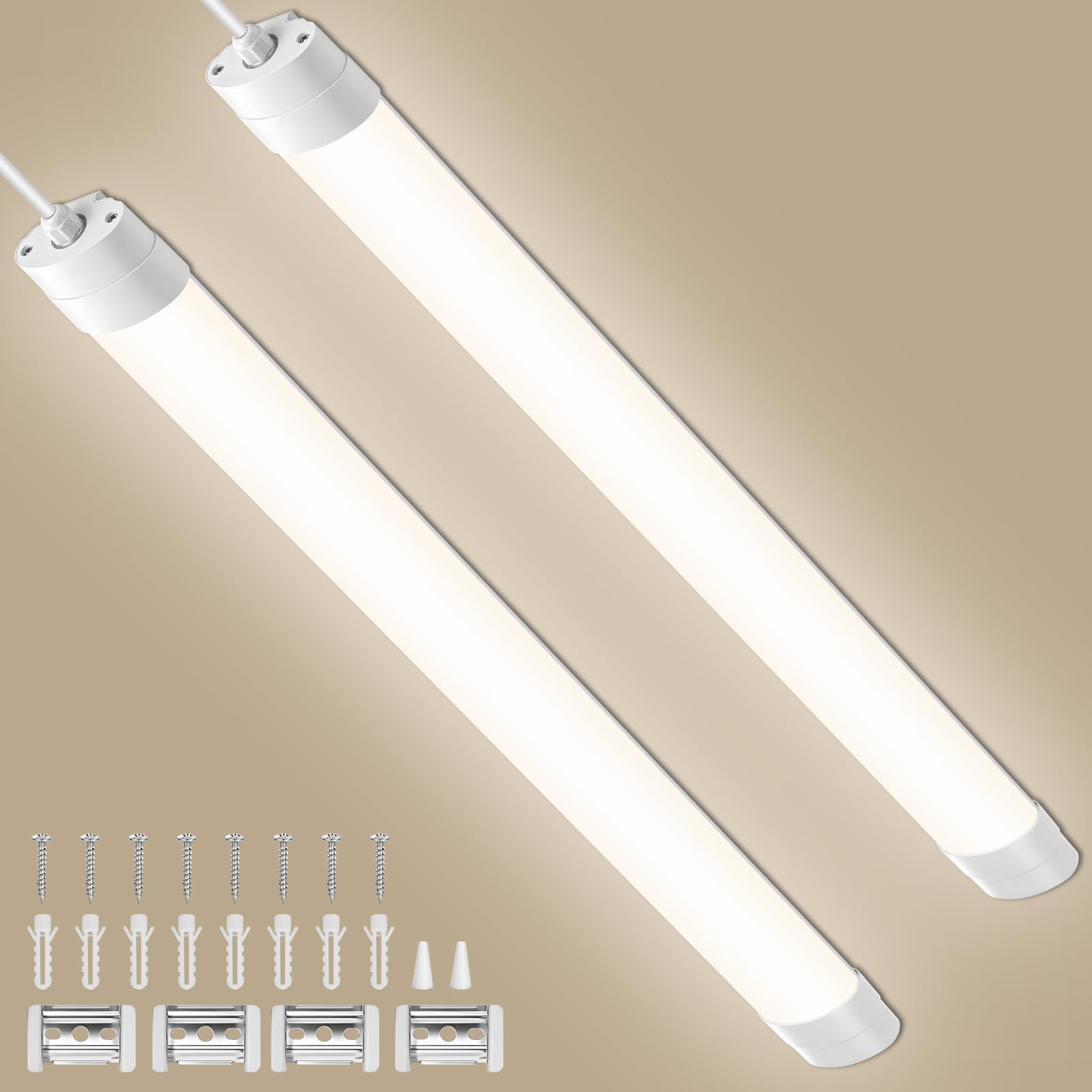 LED Feuchtraumleuchte 90CM 30W 3600LM Verlinkbar Feuchtraumlampe 4500K, IP65 Wasserdicht Kellerleuchte, LED Werkstatt Deckenleuchte für Keller, Garage, Lager, Büro 2 Stück