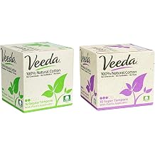 Veeda 100% Natural Cotton Compact BPA-Free Applicator Tampons Chlorine & Toxin Free Regular 16 Count & Super 16 Count