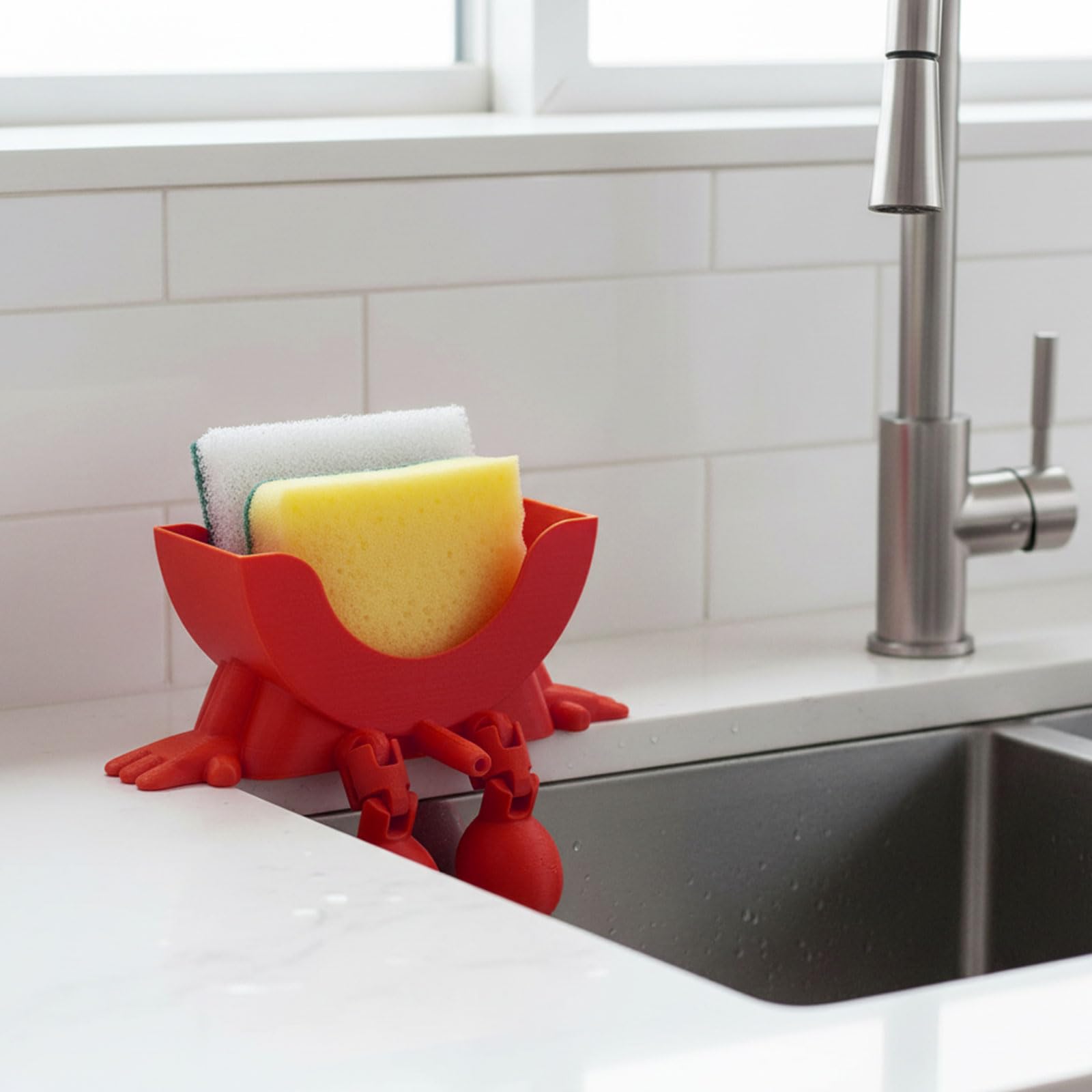CHANGYUE Portaspugna 3D per, portaspugna sospeso con drenaggio e faccina divertente, organizer per spugne da cucina (Rosso)