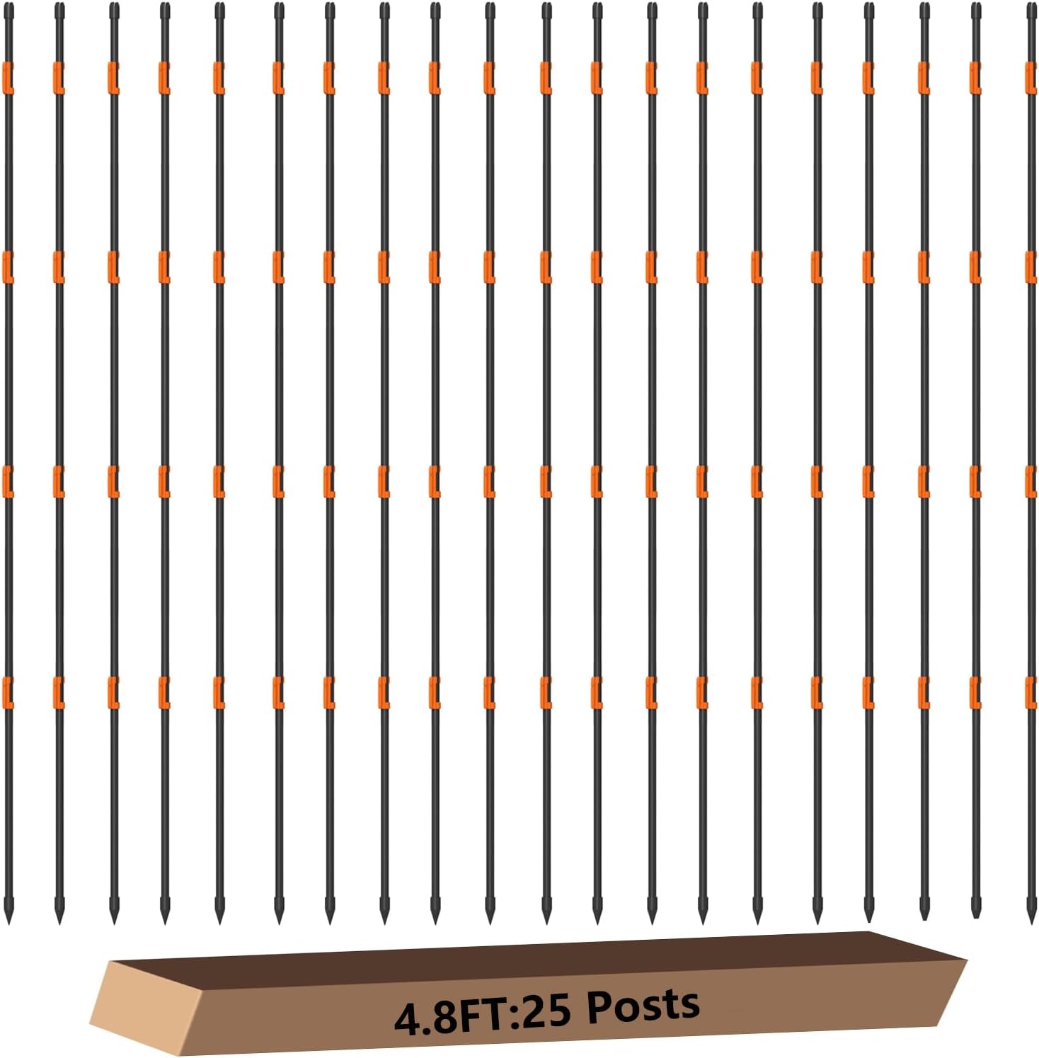 25Pack 58Inch Garden Fence Posts with 100 Adjustable Clips,4.8ft Temporary Fence Stakes for Yard,Backyard and Vegetable Plot,Black Portable Electric Fences Posts for Deer,Sheep,Livestock,Farm