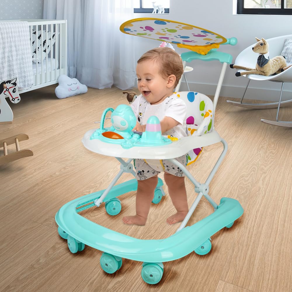 Girarrosto con set da gioco-girello Bebe Walking pieghevole, da 6 a 18 mesi, ideale come aiuto per camminare per i primi passi del vostro bambino, verde (62 x 68 x 36-81 cm)