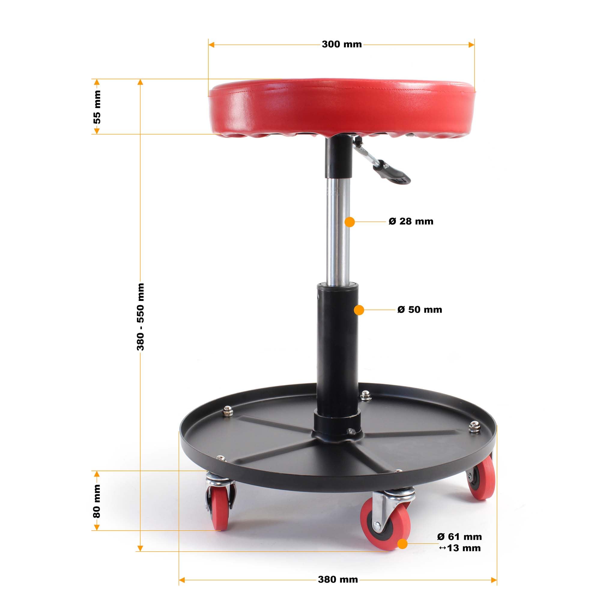 XPOtool Taburete de Taller Regulable en Altura móvil Giro a 360° Asiento con Bandeja de Herramientas