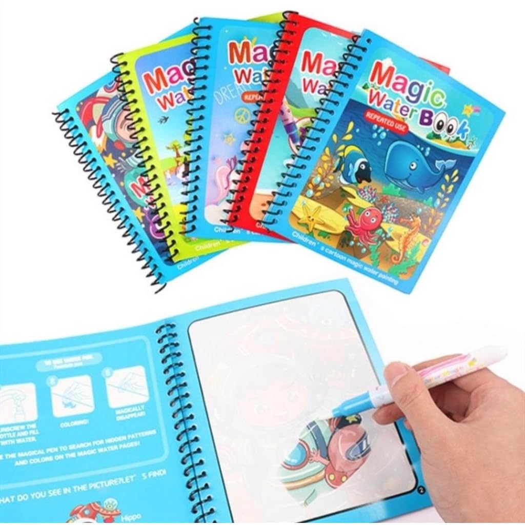 4 Pack Reusable Magic Water Coloring Books for Toddlers,Paint with Water Books,Mess-Free Coloring Book,Portable Educational Doodle Drawing Toy Assorted