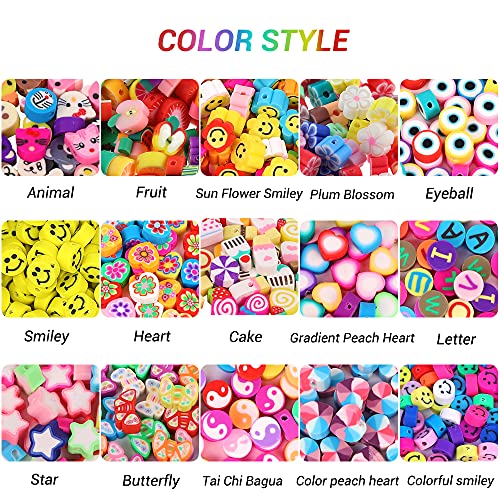image for JOICEE 300PCS Fruit Smiley Handmade Polymer Clay Beads 15 Styles Flowe