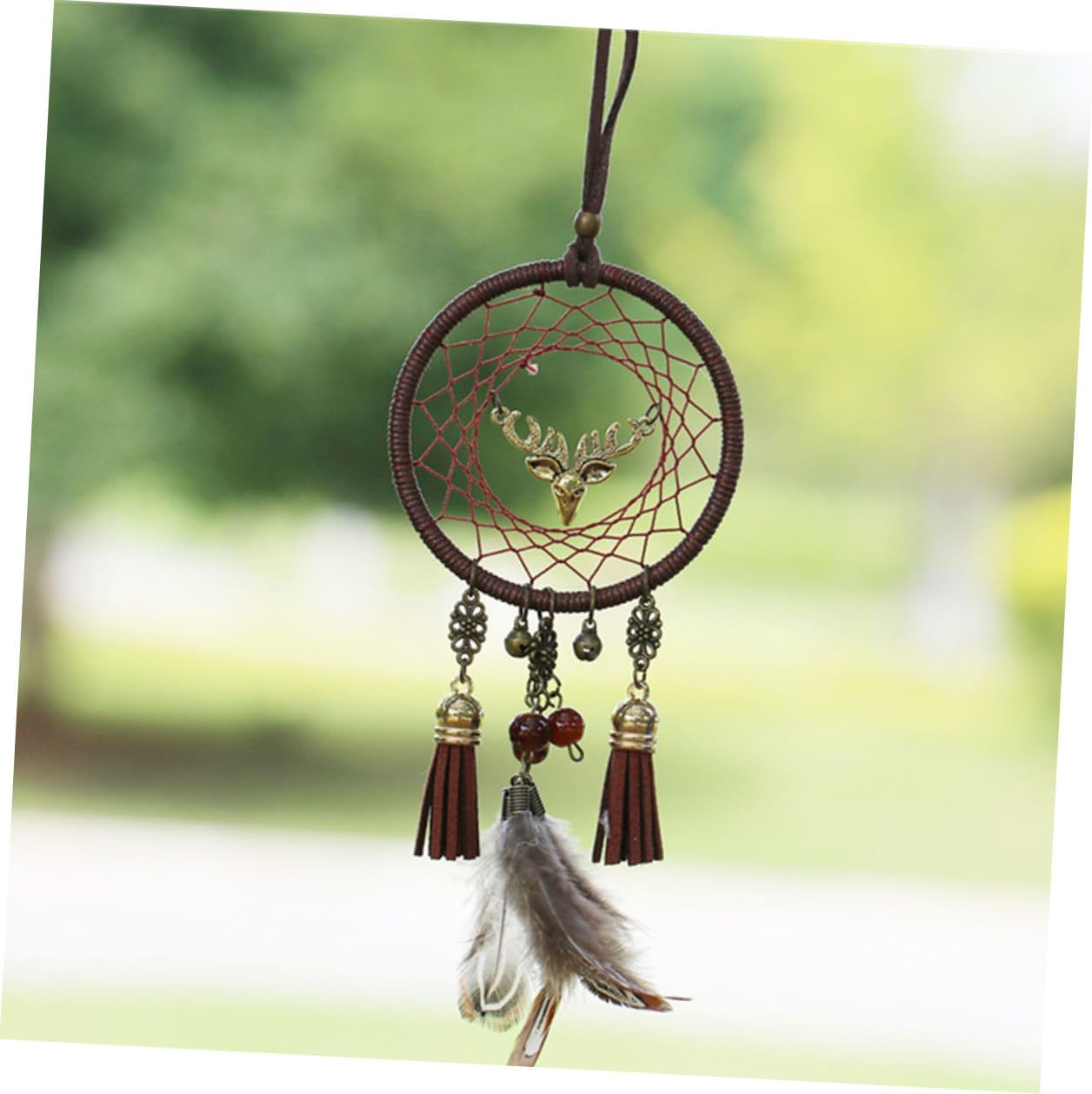 Deer Head Dreamcatcher Decor Hanging Ornament with Iron Ring, Beads Xmas image 4