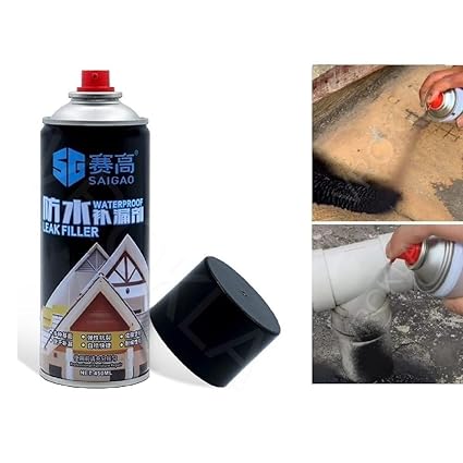 VROKLA Leak Proof Spray Leakage Repair Waterproof Spray for Leakage Roof Waterproof Sealant Spray Rubber Paint for Waterproofing Spray Water Leakage Spray Waterproof Leak Filler Spray (Black, 450ml)