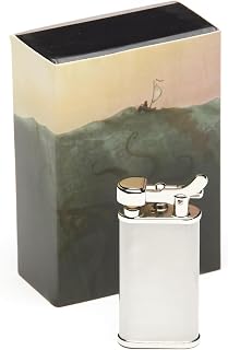 Kabuto Japanese Pipe Lighter - Soft Angled Flame, Adjustable, Uses Flint & Butane, Flip Top, Travel Friendly (Silver Satin)