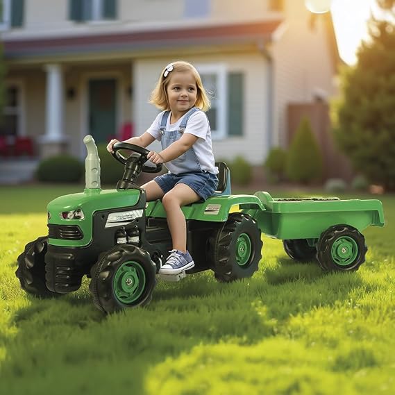 DOLU Toys - Pedal Operated Big Green Tractor with Trailer