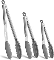 Vista 11 de Pinzas de cocina, pinzas de silicona de acero inoxidable para cocinar a 600ºF de alta resistencia al calor, pinzas de bloqueo para barbacoa, juego